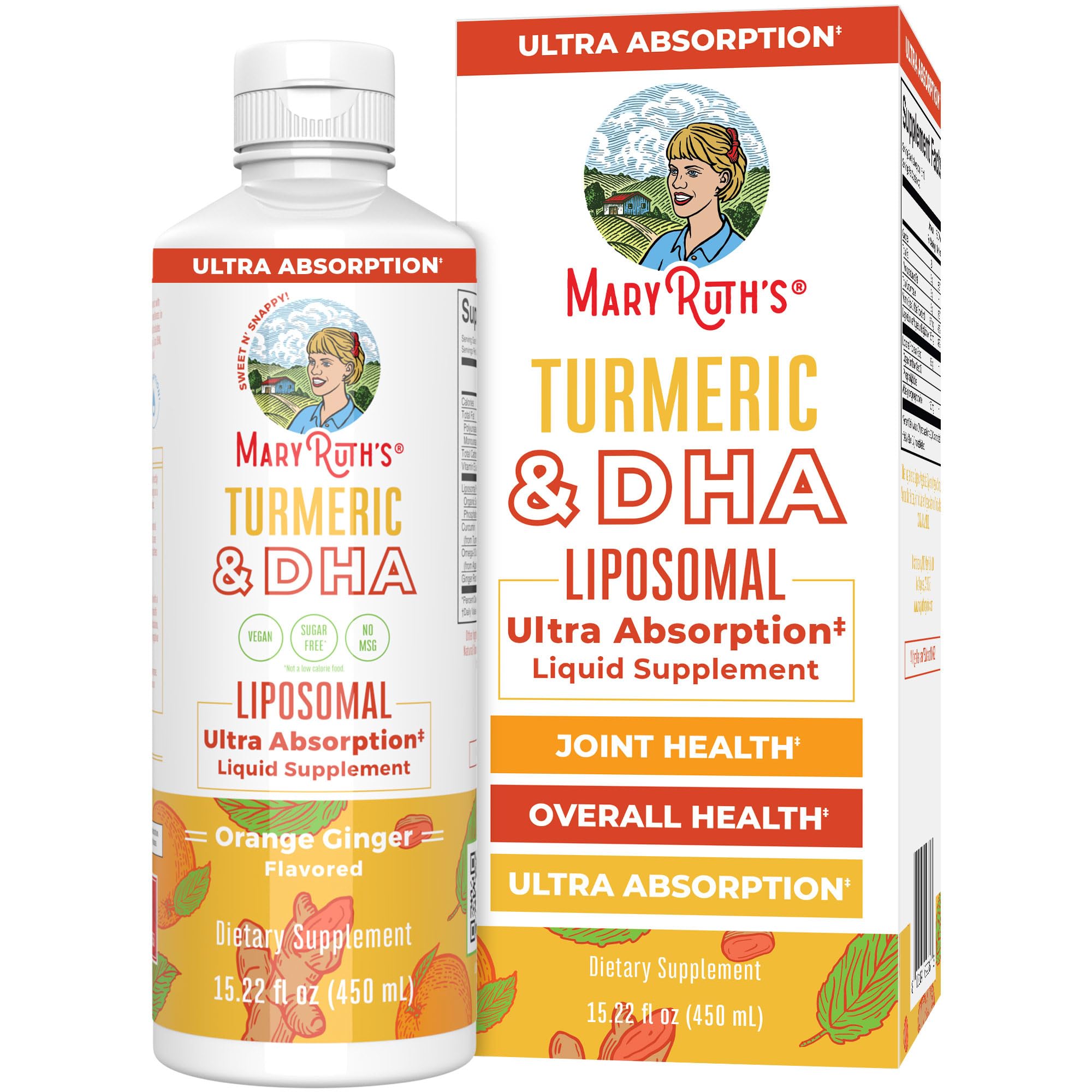 MaryRuth Organics liposomal turmeric and DHA bottle pour for convenient daily wellness support