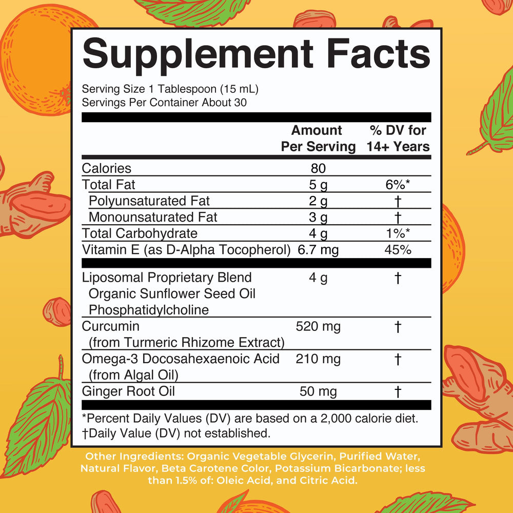MaryRuth Organics liposomal turmeric-dha glass-dosing ready to add to morning juice