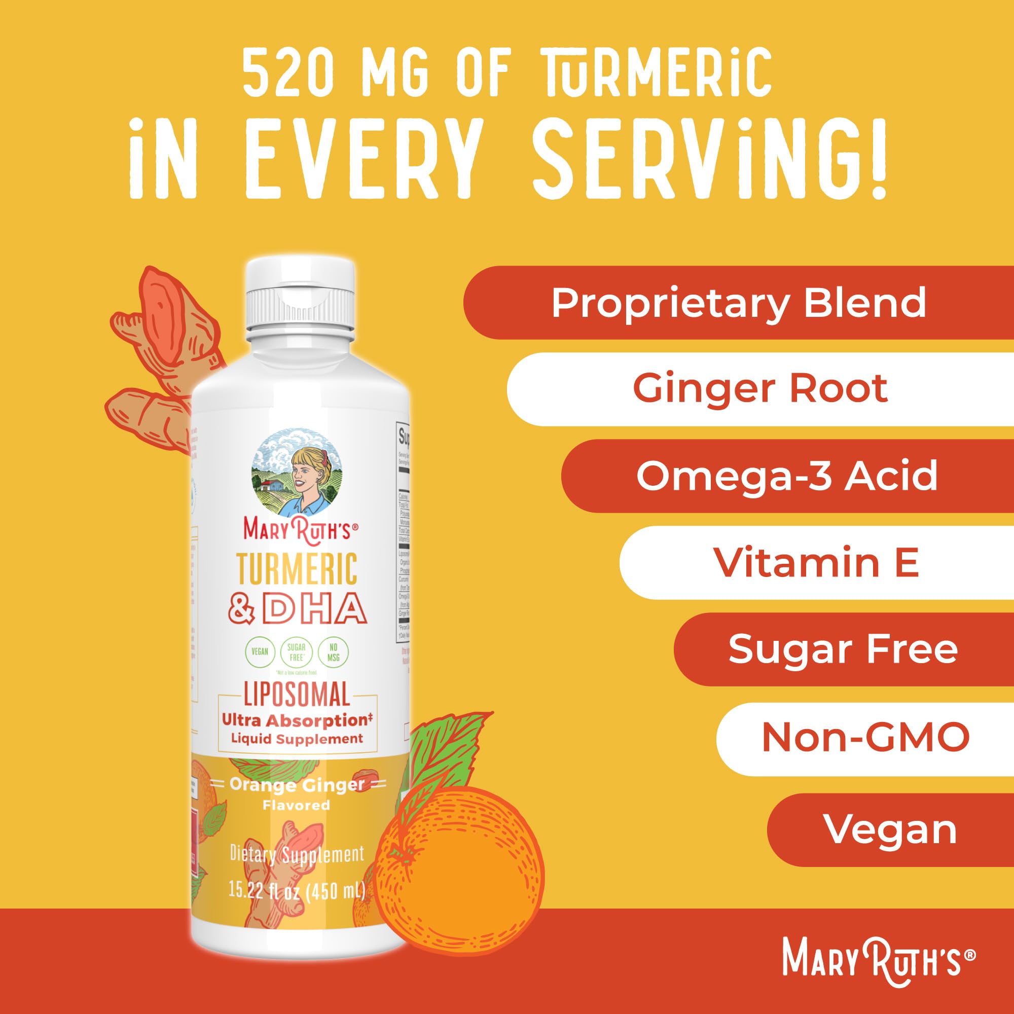 MaryRuth Organics liposomal-turmeric-dha label detail focusing on vegan formula