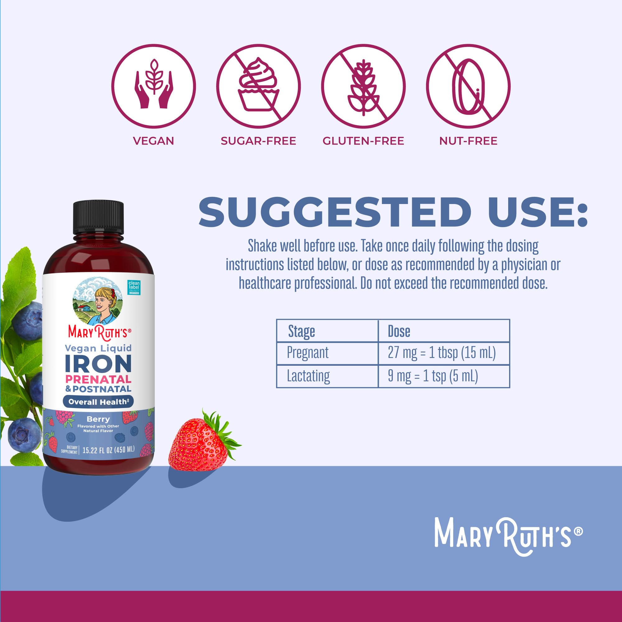 Ferrous bisglycinate chelate form in MaryRuth Organics Liquid Iron for absorption