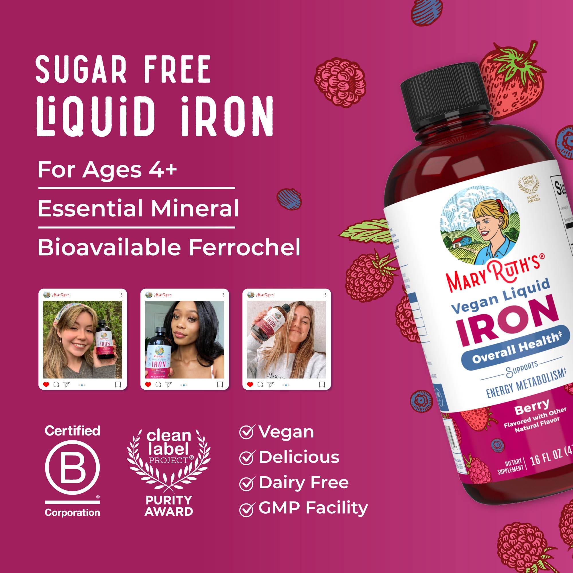 MaryRuth Organics liquid iron gluten-free and dairy-free for sensitive diets.