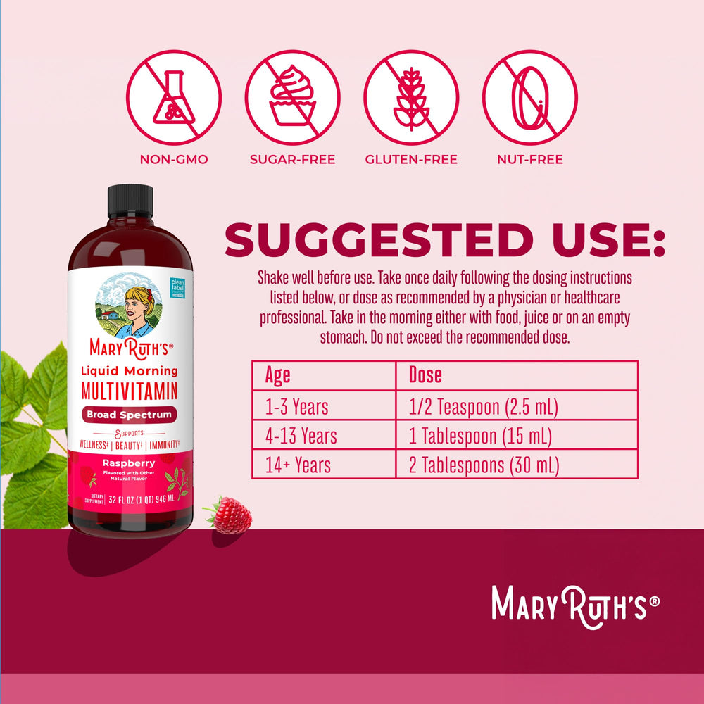 MaryRuth Organics dropper pour—precise daily dosage for kids and adults.