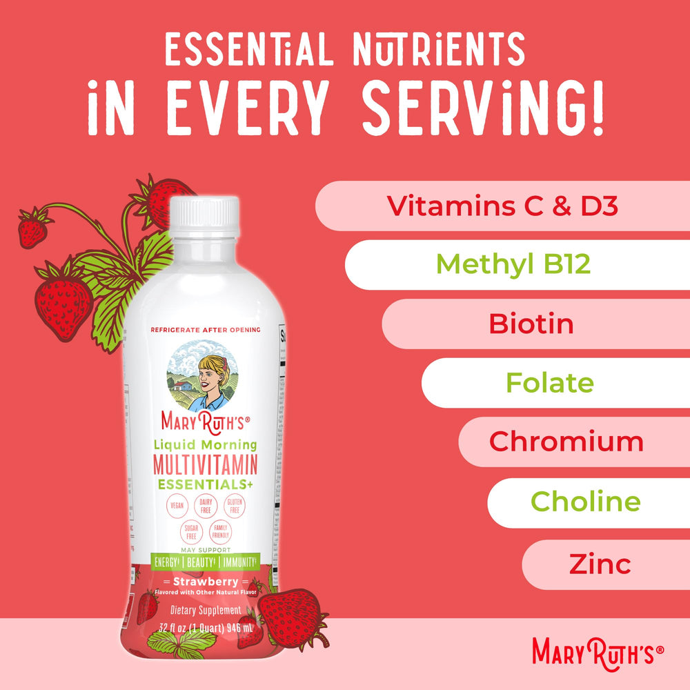MaryRuth Organics bottle label featuring B vitamins and energy support