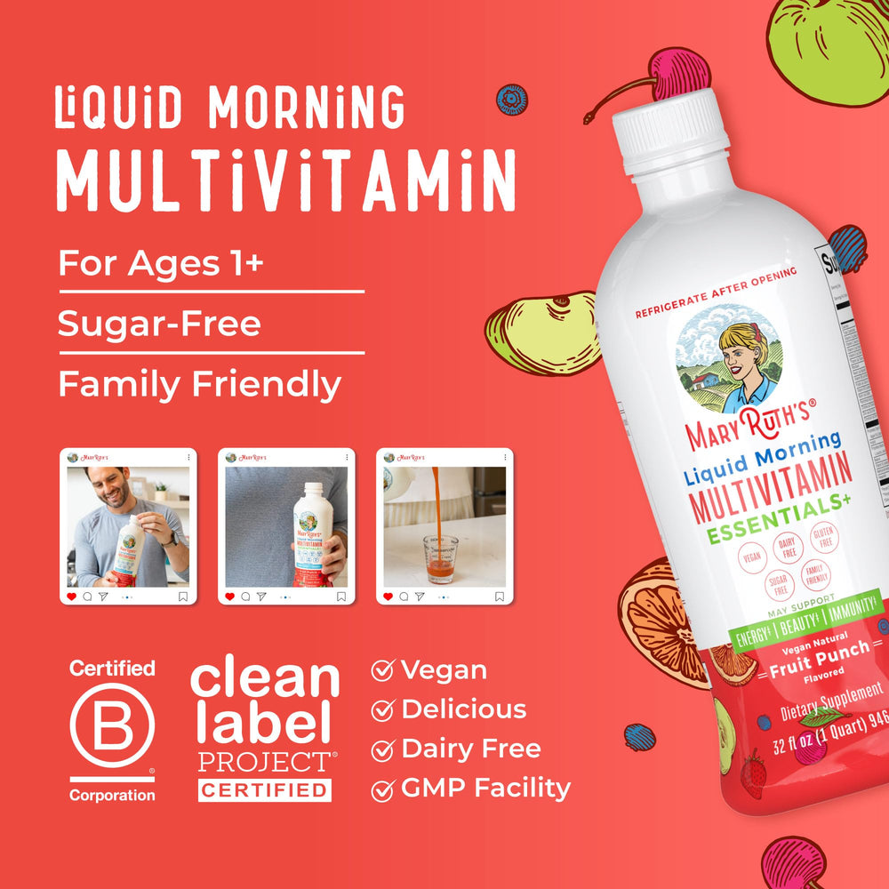 Immune support visuals with vitamin icons beside MaryRuth product.