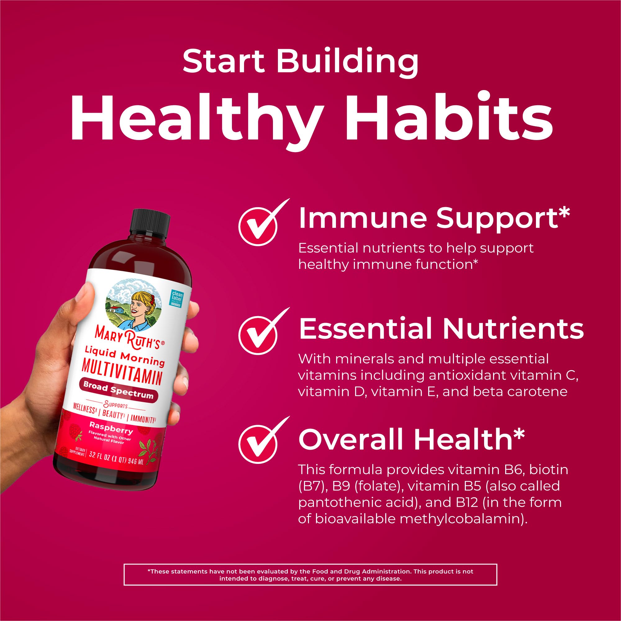 MaryRuth Organics vitamins label close-up emphasizes key nutrients.
