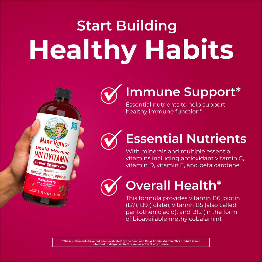 MaryRuth Organics vitamins label close-up emphasizes key nutrients.