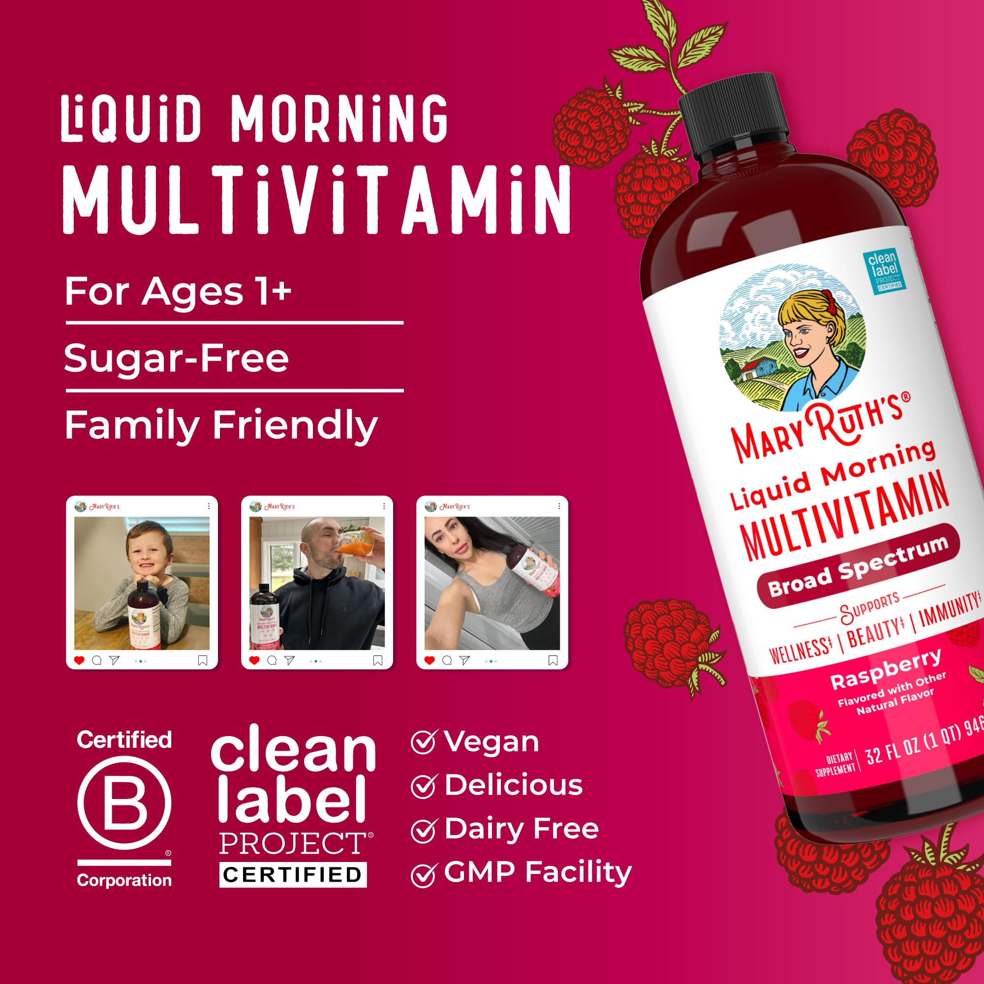 MaryRuth Organics raspberry flavor invites daily intake and taste appeal.