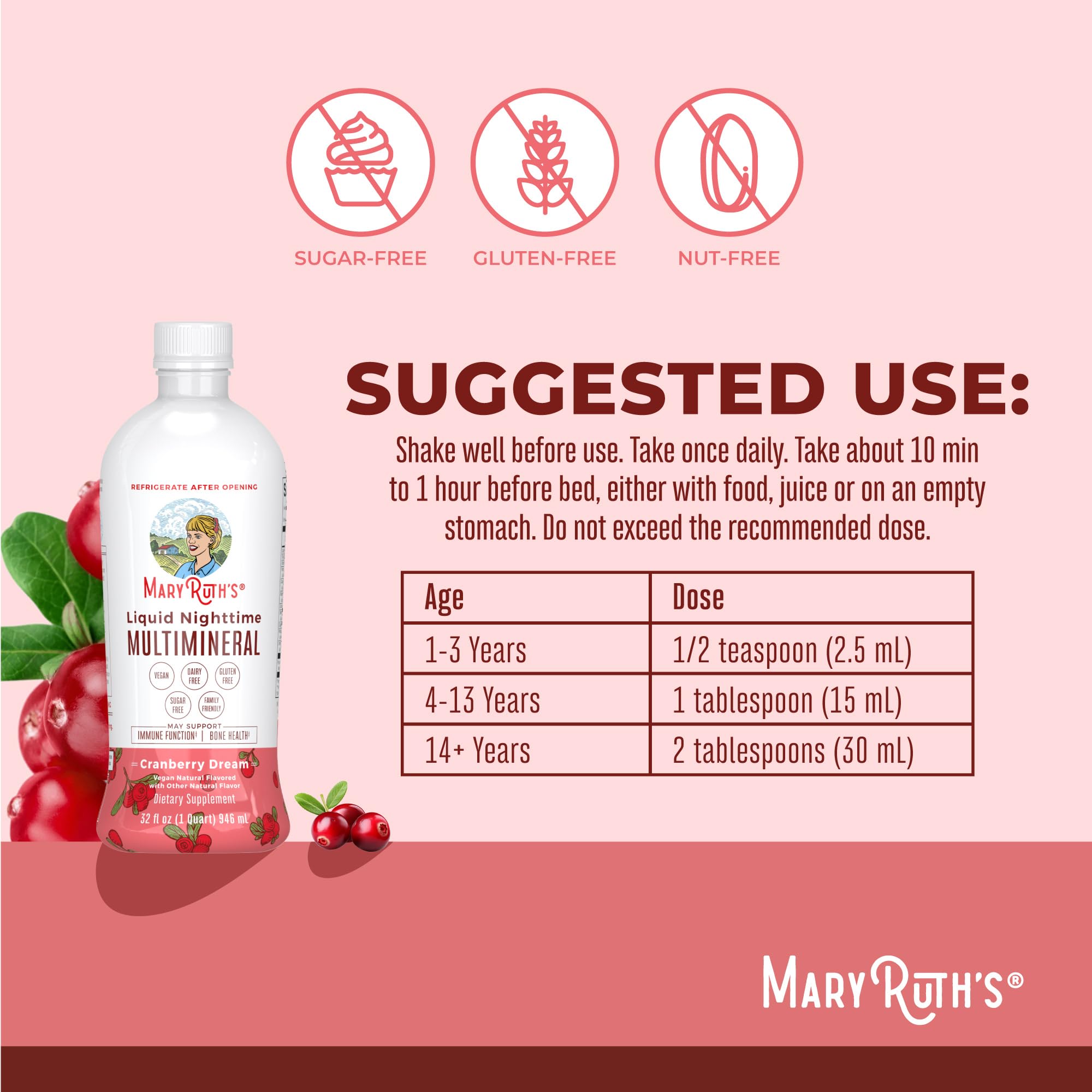 MaryRuth Organics Liquid Nighttime Multimineral Coconut flavor bottle ready to stir into evening drink.