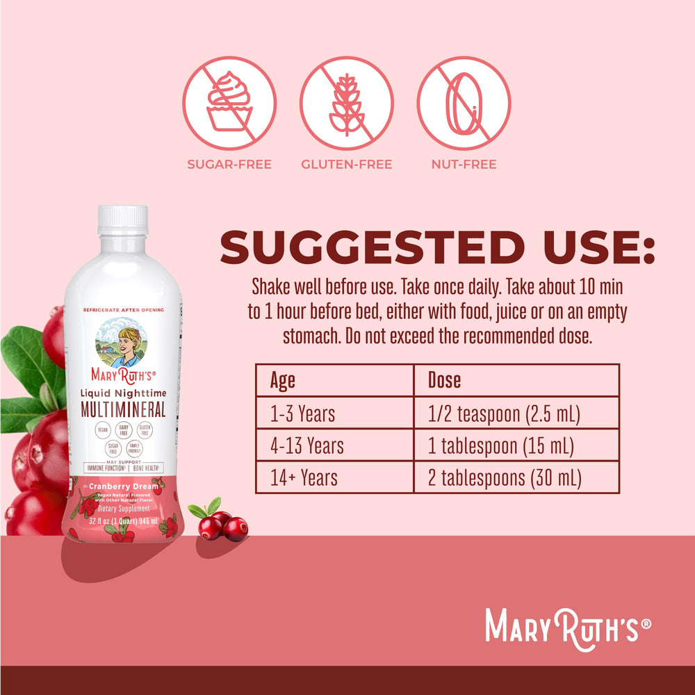 MaryRuth Organics Liquid Nighttime Multimineral Coconut flavor bottle ready to stir into evening drink.