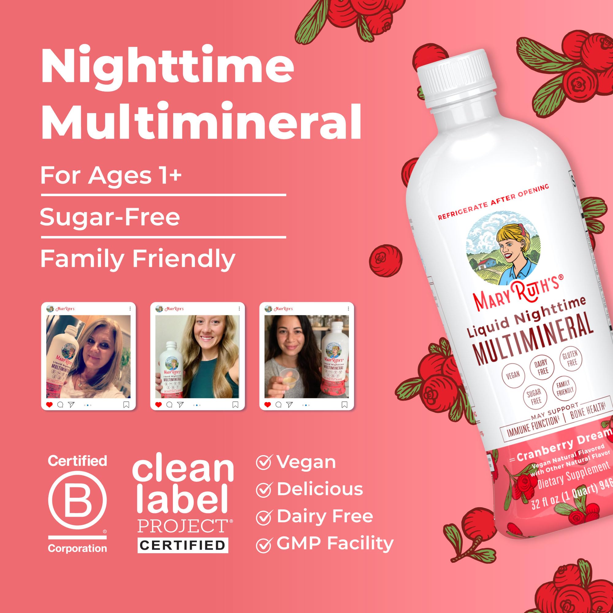 MaryRuth Organics Nighttime Multimineral suitable for adults and kids.