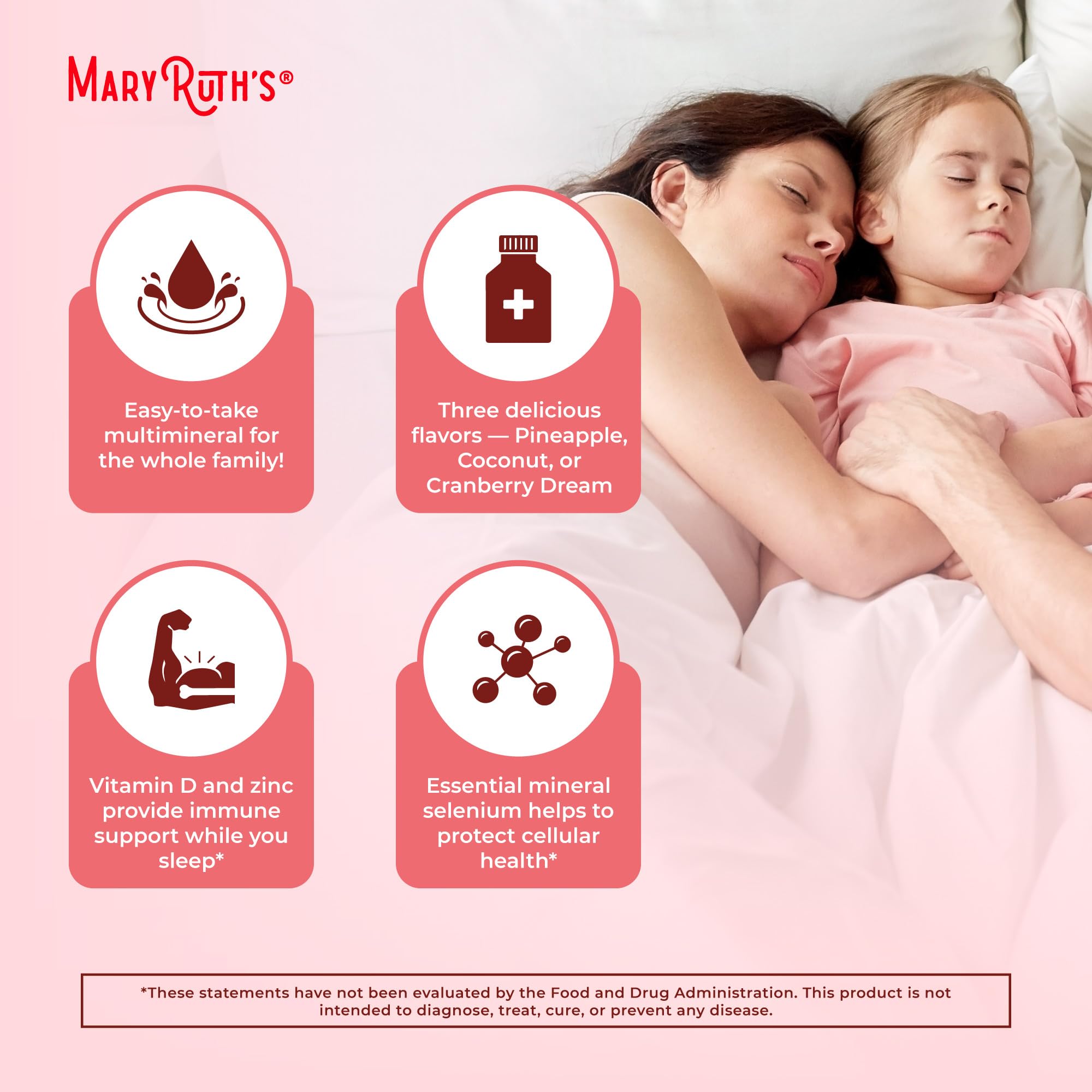 MaryRuth Organics Liquid Nighttime Multimineral ingredients label highlights minerals.