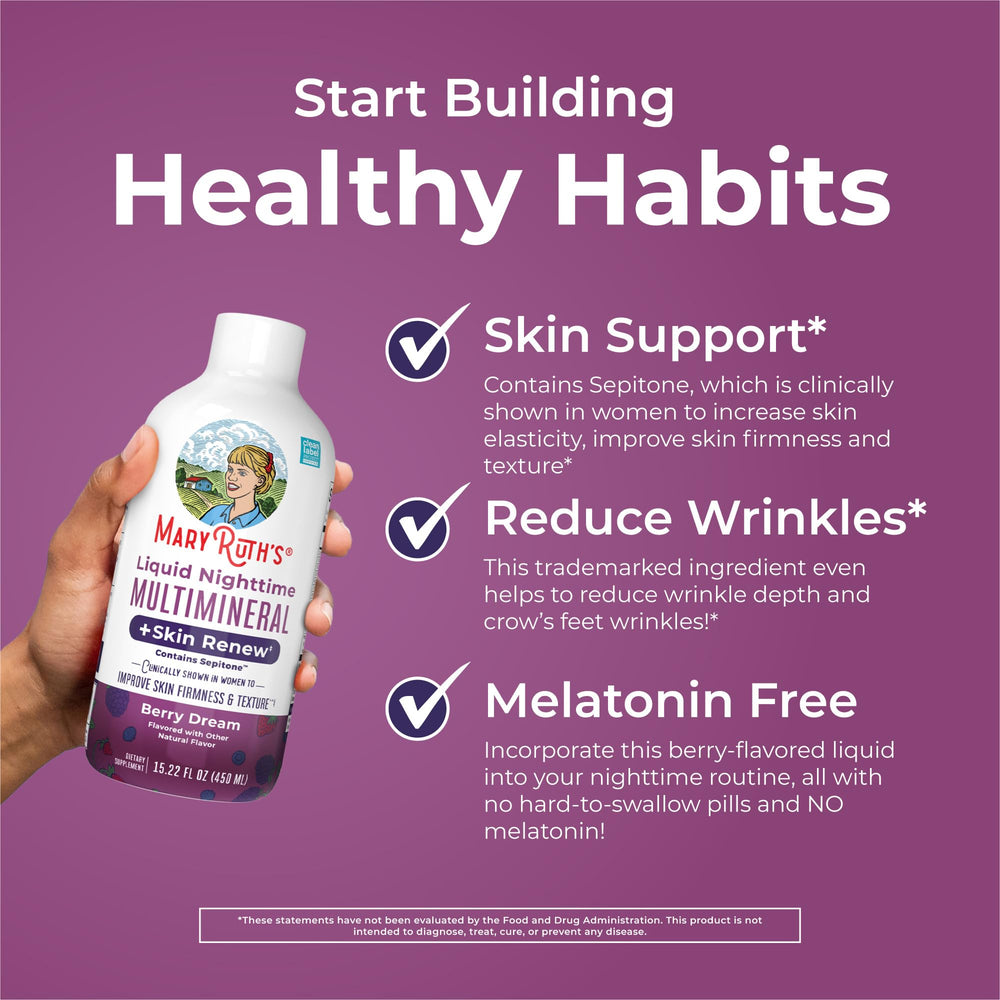 Serving size mark on MaryRuth Organics bottle shows one daily dose