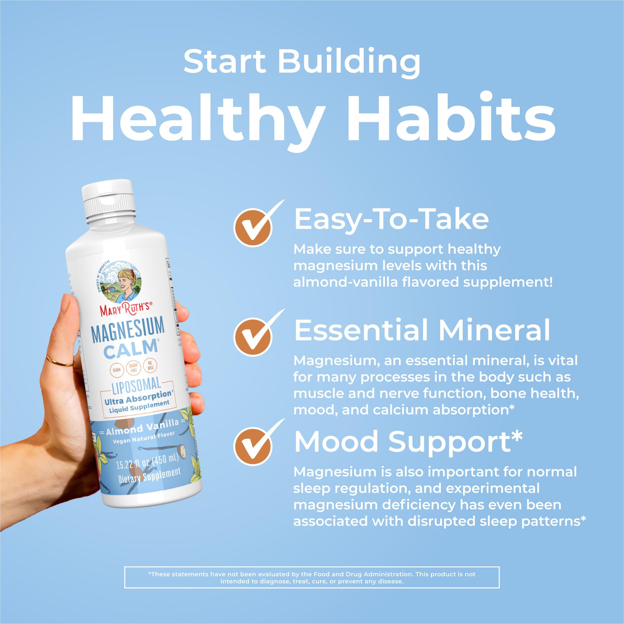 Ingredient panel emphasizing liposomal technology and almond-derived ingredients
