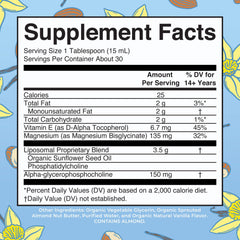 Label of MaryRuth Organics Magnesium Liposomal highlighting ingredients and serving size