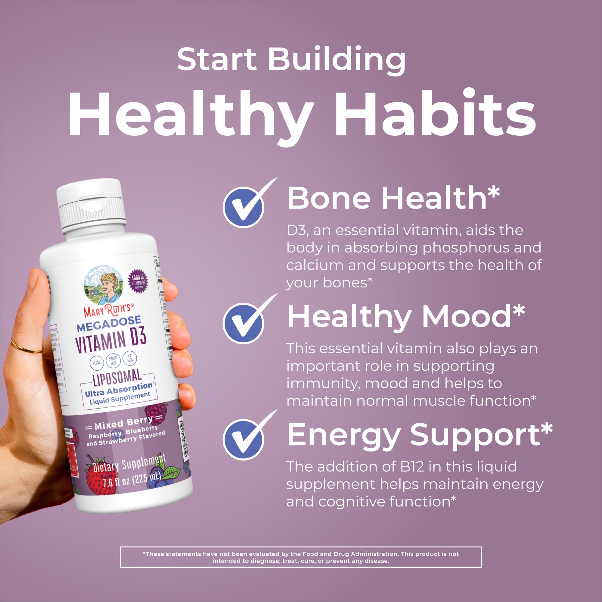 MaryRuth Organics Megadose D3 promotes immune and mood support potential