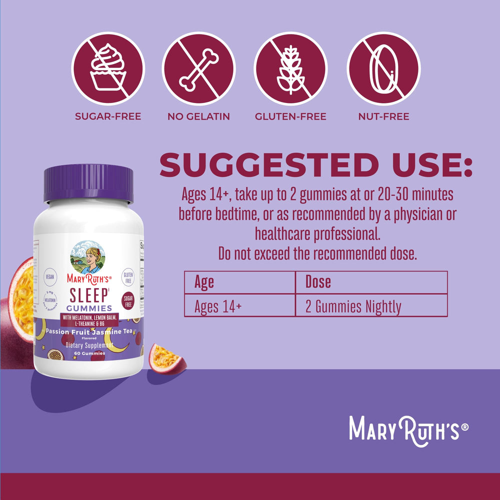 MaryRuth Organics lemon balm extract gummy offers gentle mood calm prior to sleep.