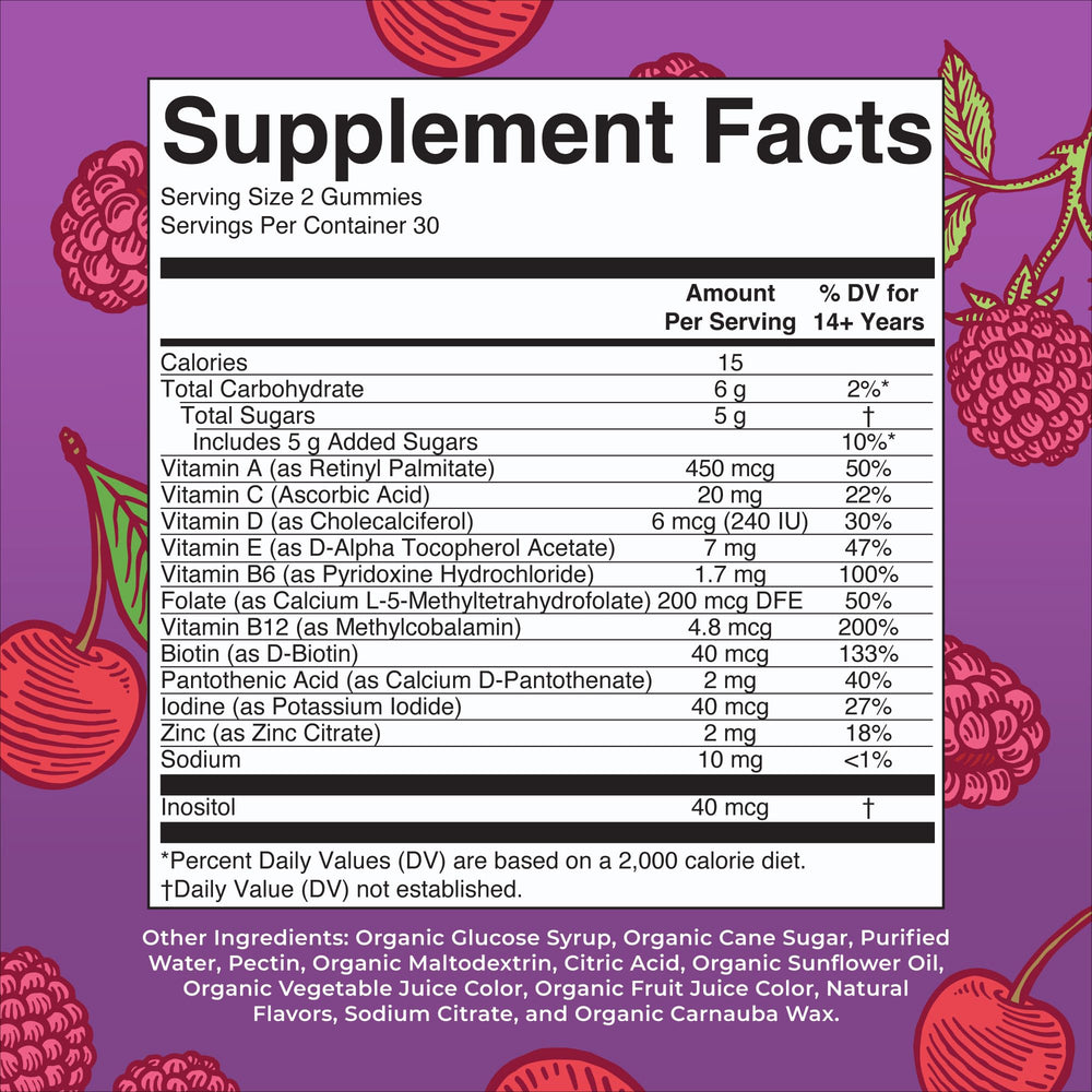 MaryRuth Organics Men's Vitamin Gummy bottle nutrition label close-up