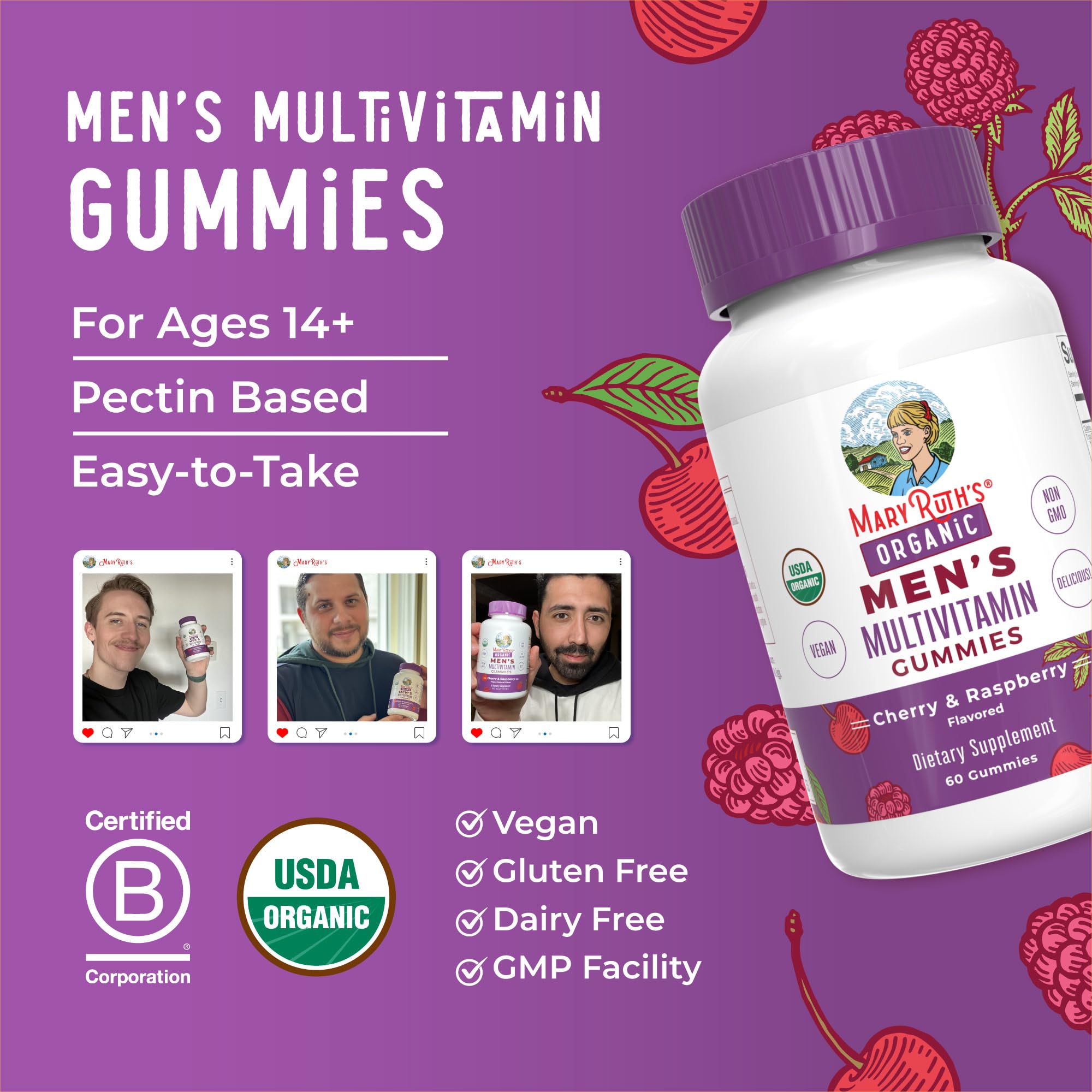 MaryRuth Organics Men's Vitamin Gummy bottle displayed on pantry shelf
