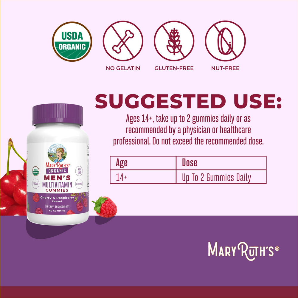 MaryRuth Organics Men's Vitamin Gummy two gummies serving size visualization