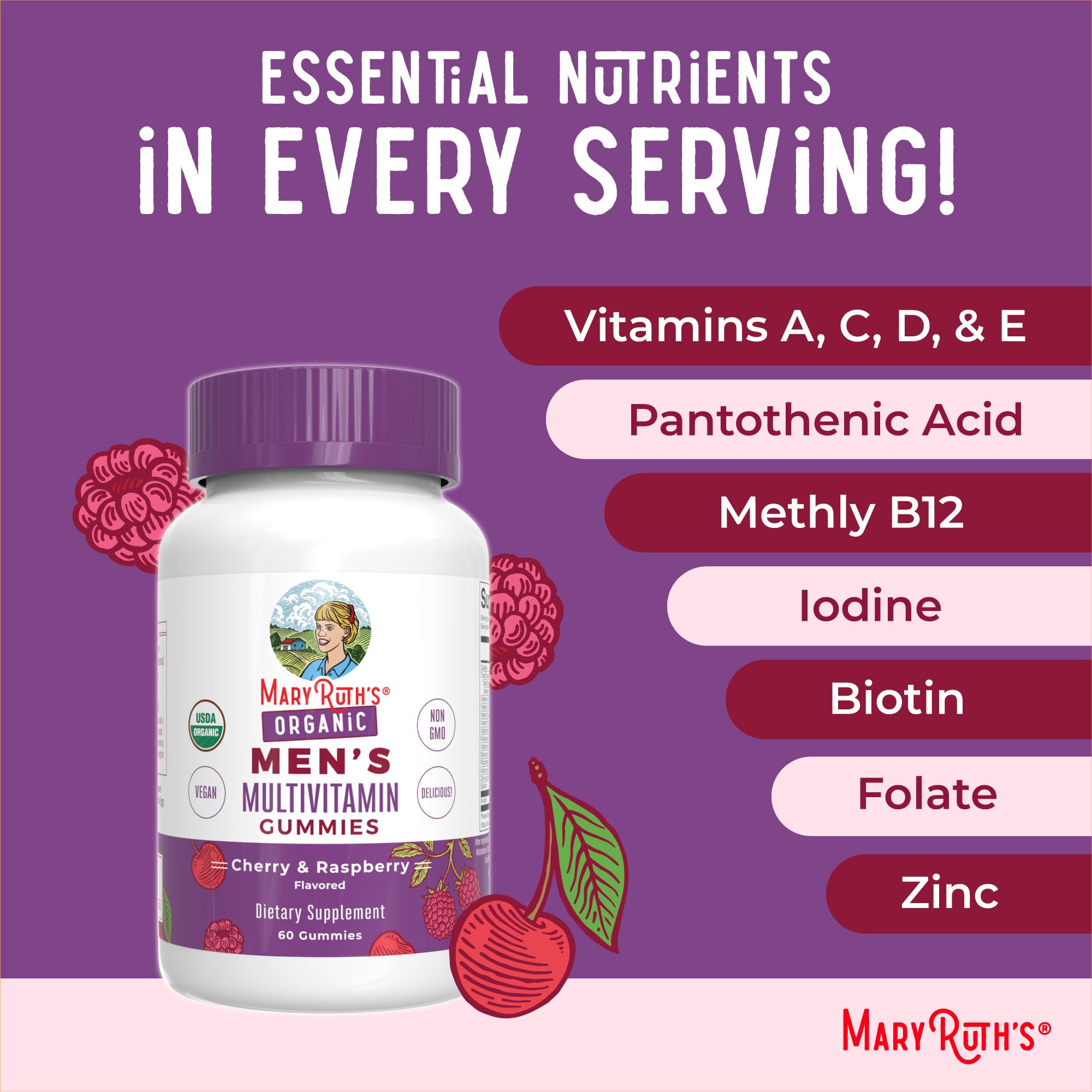 MaryRuth Organics Men's Vitamin Gummy vegan formula note