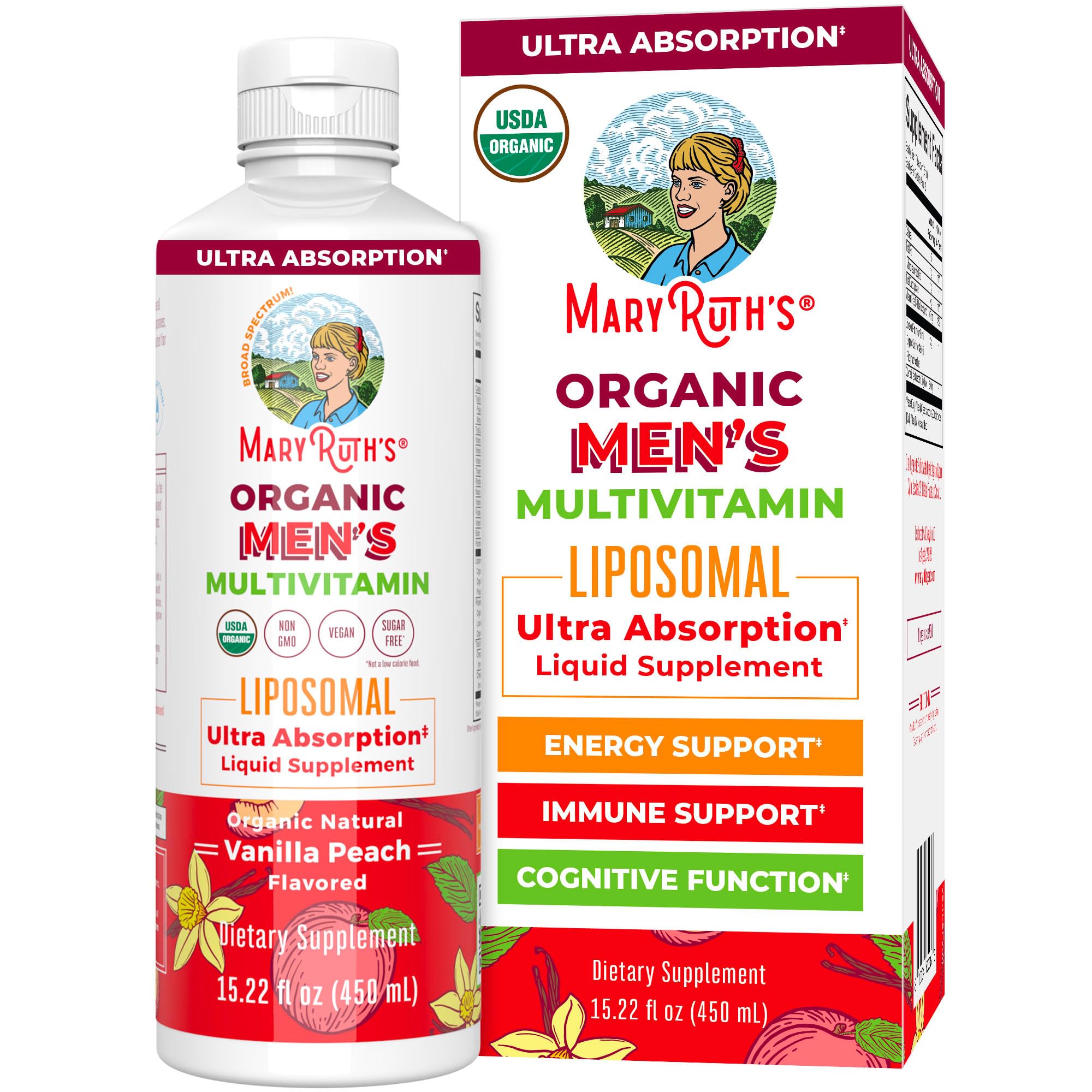 MaryRuth Organics multivitamin for men bottle front highlighting immune support and daily wellness.