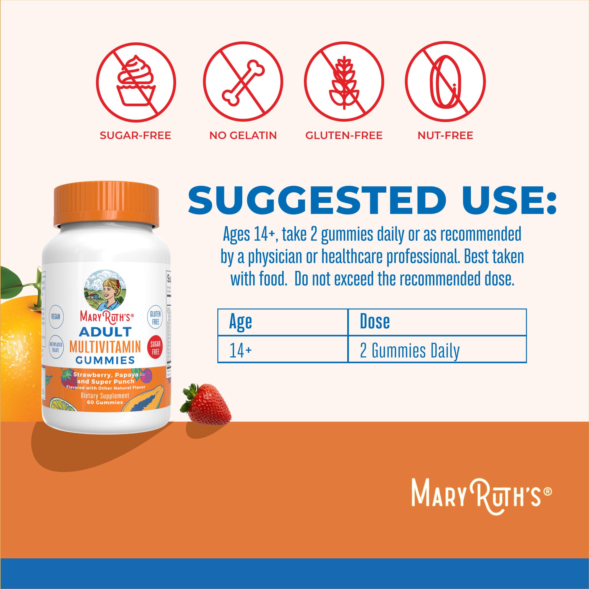 MaryRuth Organics label closeup highlights vegan, non-GMO, sugar-free