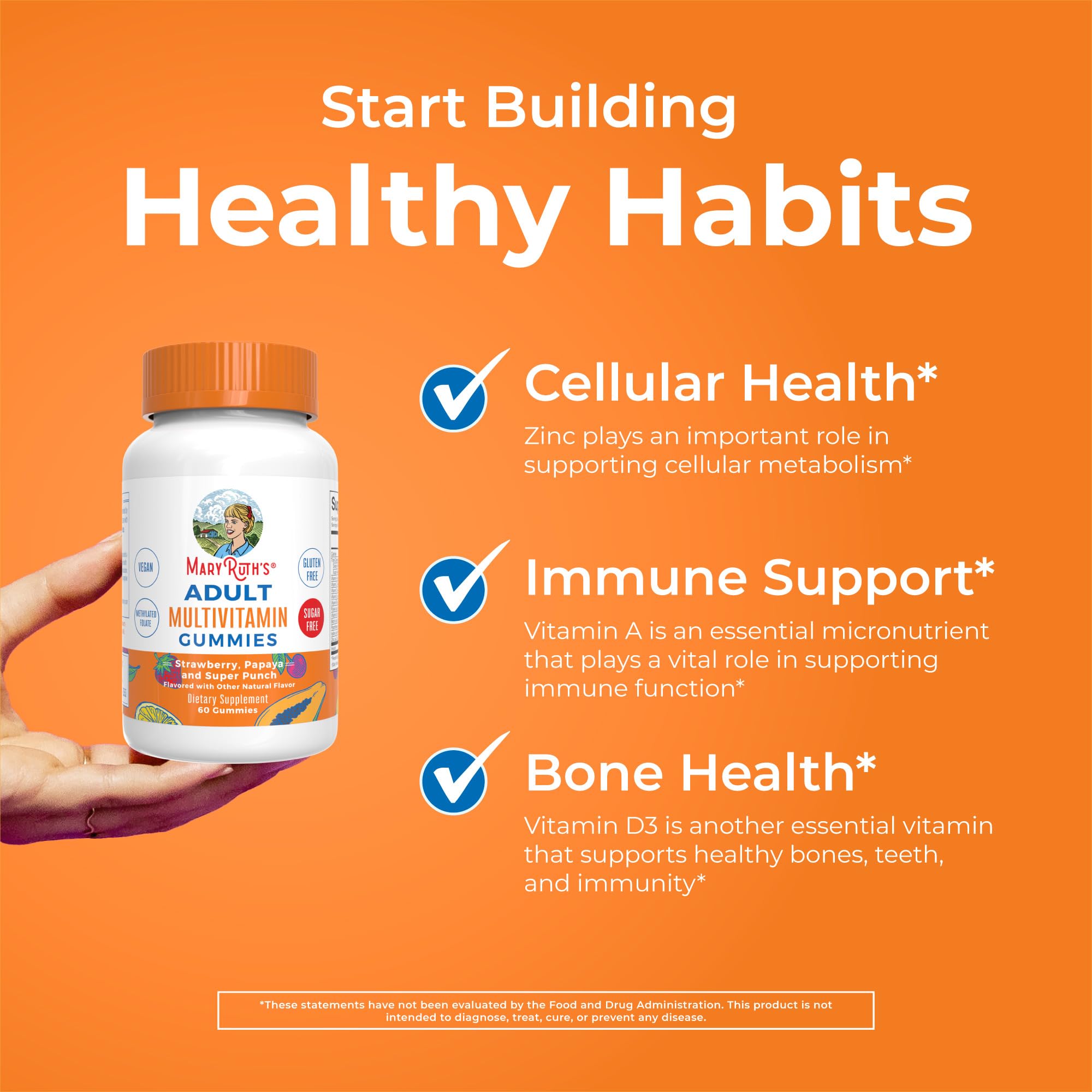 MaryRuth Organics serving image shows two gummies per day