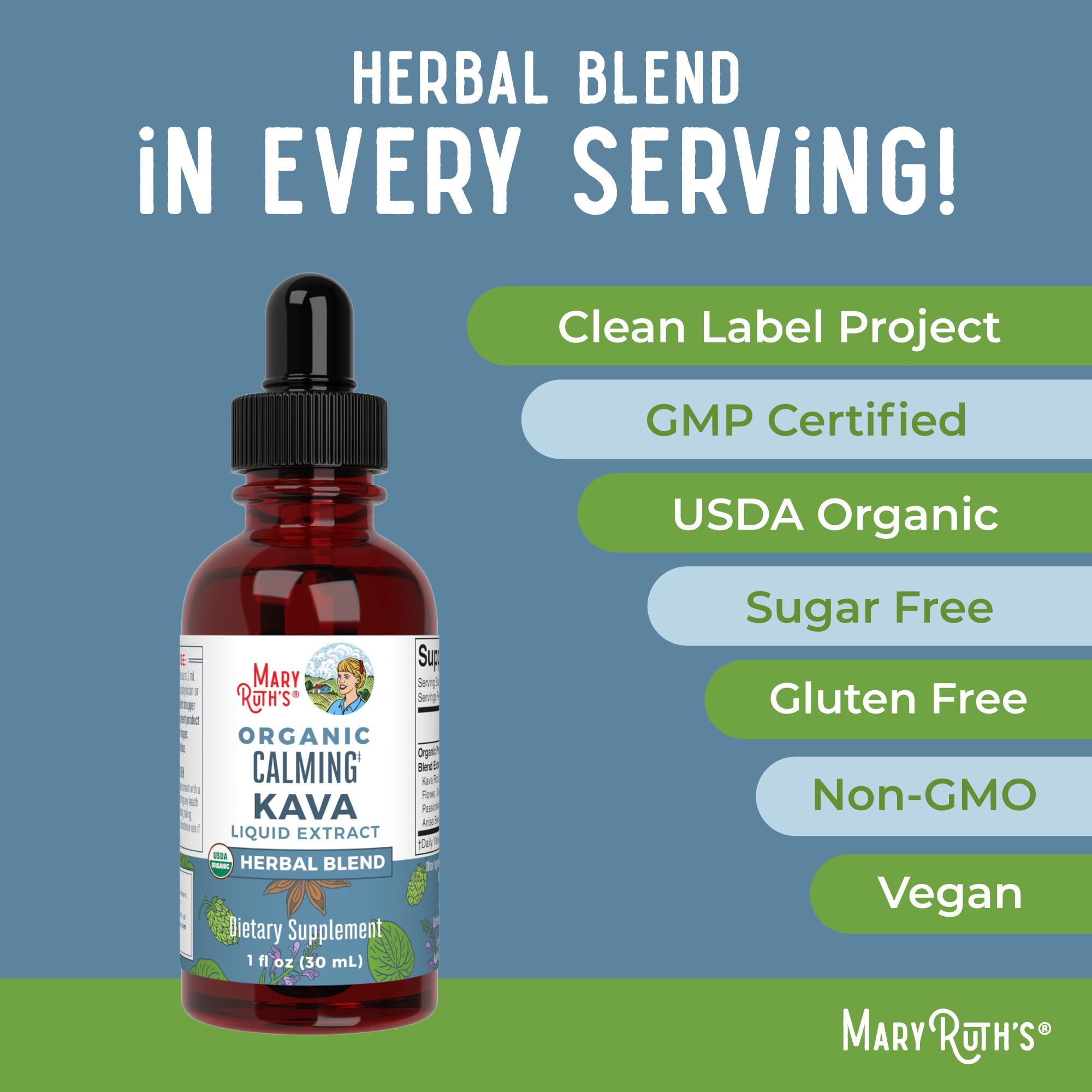 MaryRuth Organics Calmness Drops resting in a nighttime setting suggesting sleep support