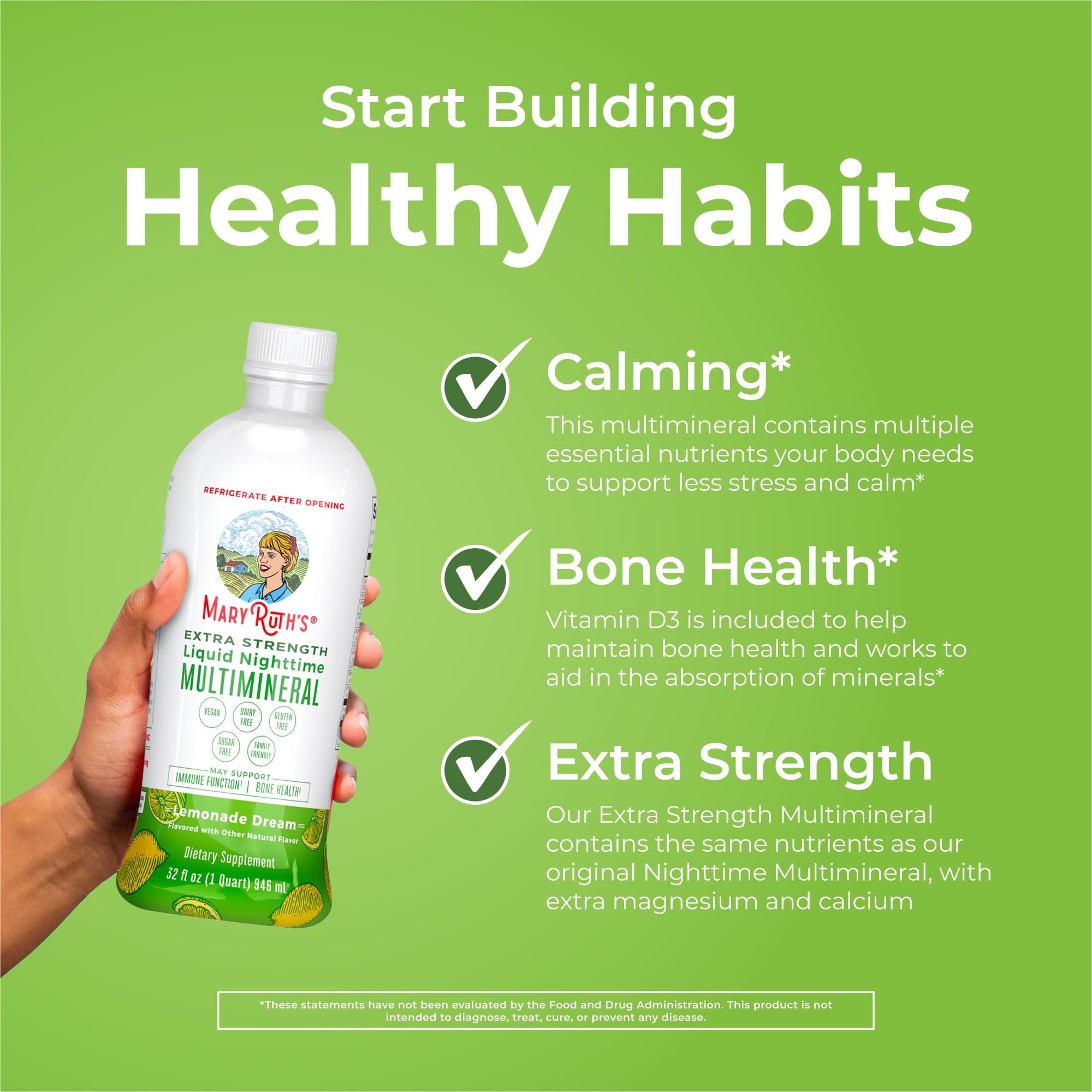 Droppers showing precise dosing of MaryRuth Organics Nighttime Multimineral for daily use