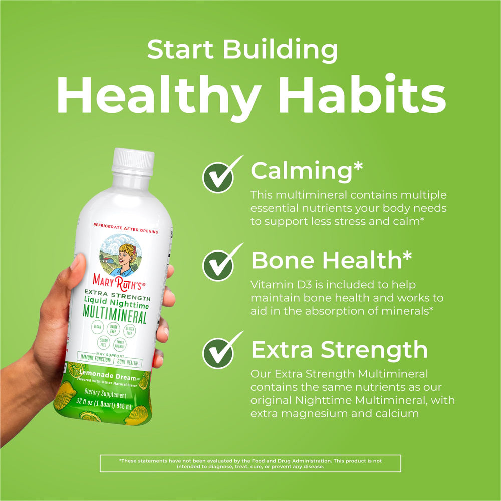 Droppers showing precise dosing of MaryRuth Organics Nighttime Multimineral for daily use