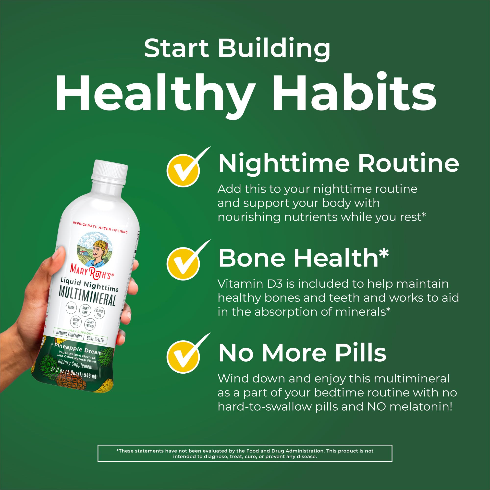 MaryRuth Organics Nighttime Multimineral extra strength lemonade dream flavor for strong, sugar-free support