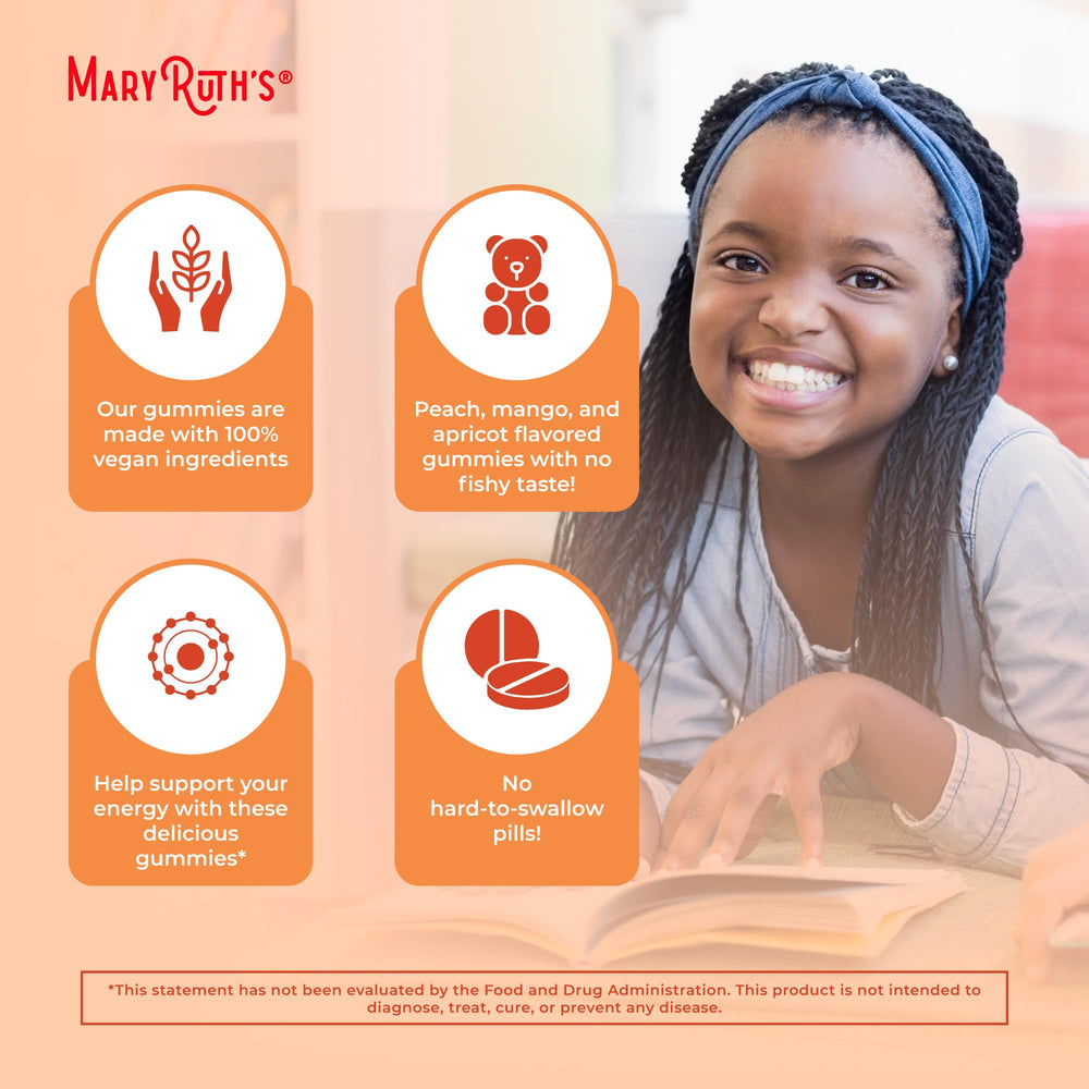MaryRuth Organics gummies with no fish taste, a plant-based alternative.