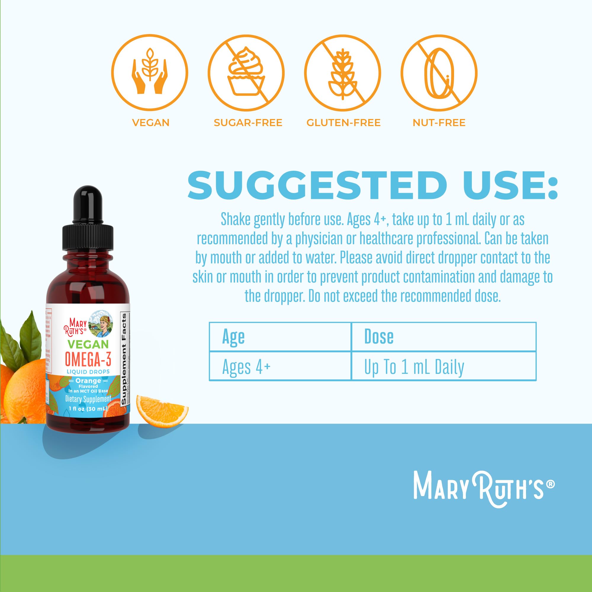 MaryRuth Organics Omega-3 label close-up showing DHA and EPA.