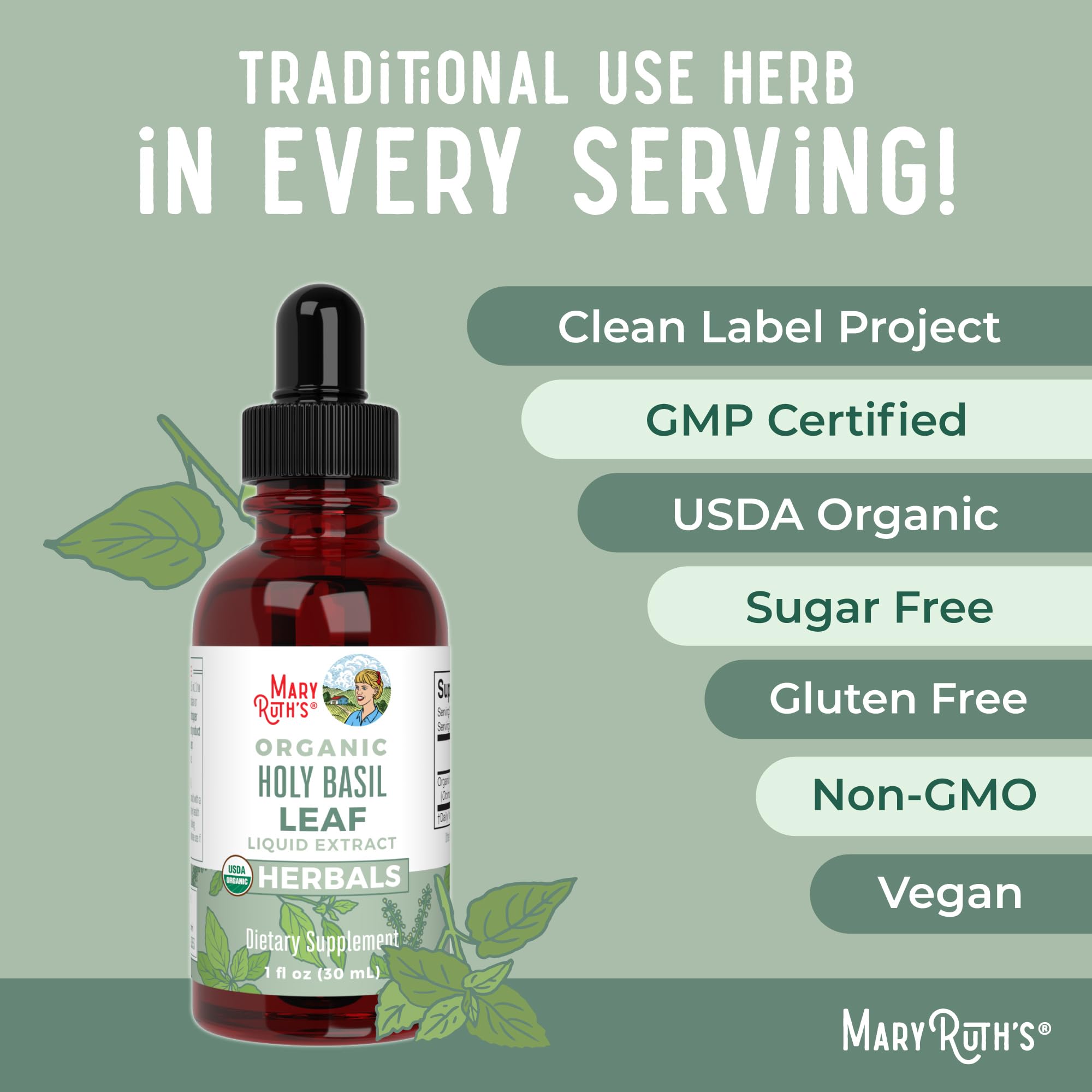 MaryRuth Organics Holy Basil antioxidant drops in motion