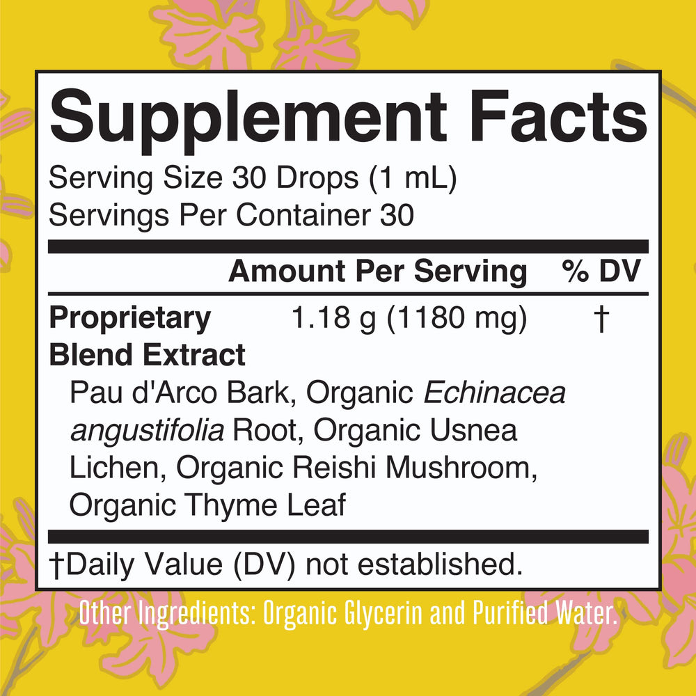 MaryRuth Organics PAU D'Arco blend ingredients—natural herbal components for daily support.