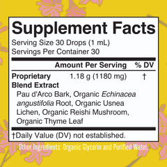 MaryRuth Organics PAU D'Arco blend ingredients—natural herbal components for daily support.