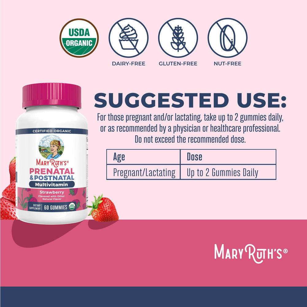 MaryRuth Organics Prenatal Gummies packaging box with organic labels