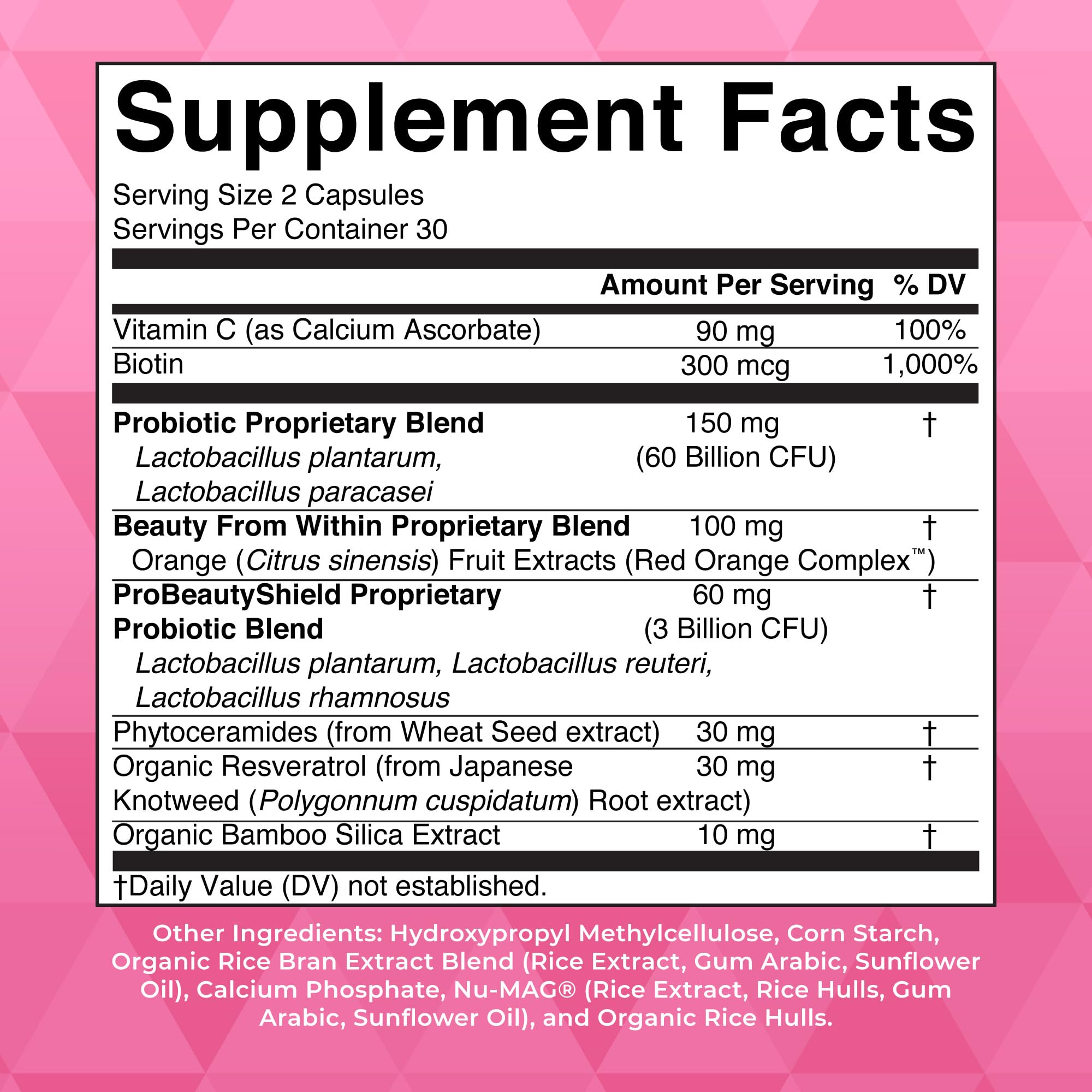 MaryRuth Organics probiotic beauty capsules bottle label detail shows vegan, non-GMO formula.