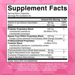 MaryRuth Organics probiotic beauty capsules bottle label detail shows vegan, non-GMO formula.