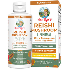MaryRuth Organics Reishi bottle being poured for easy daily liposomal intake.