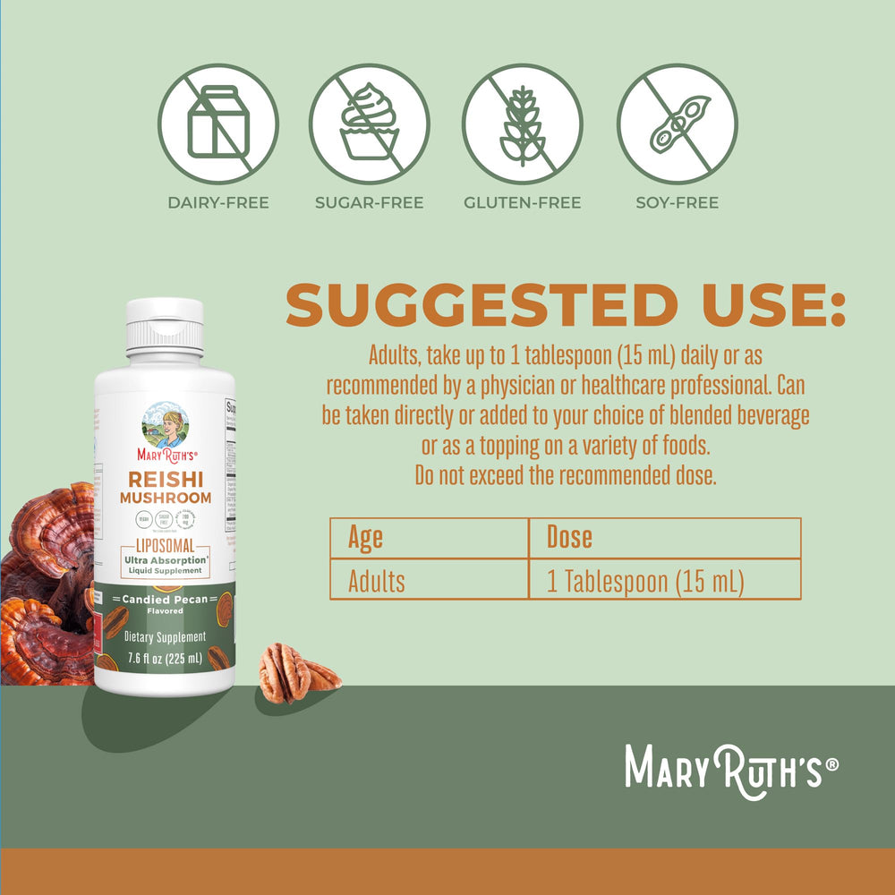 MaryRuth Organics Reishi candied pecan flavor close-up for toppings and drinks.
