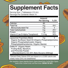 MaryRuth Organics Reishi liquid in glass highlights candied pecan flavor.
