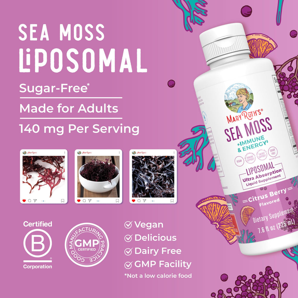 MaryRuth Organics Sea Moss full-ingredient list closeup demonstrates clean-label transparency for informed choices