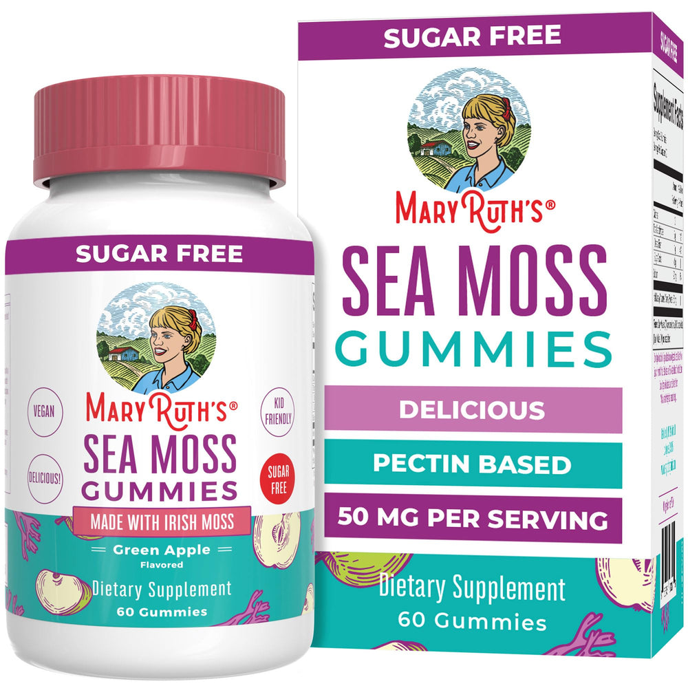 MaryRuth Organics Sea Moss Gummies bottle front view, convenient daily use.