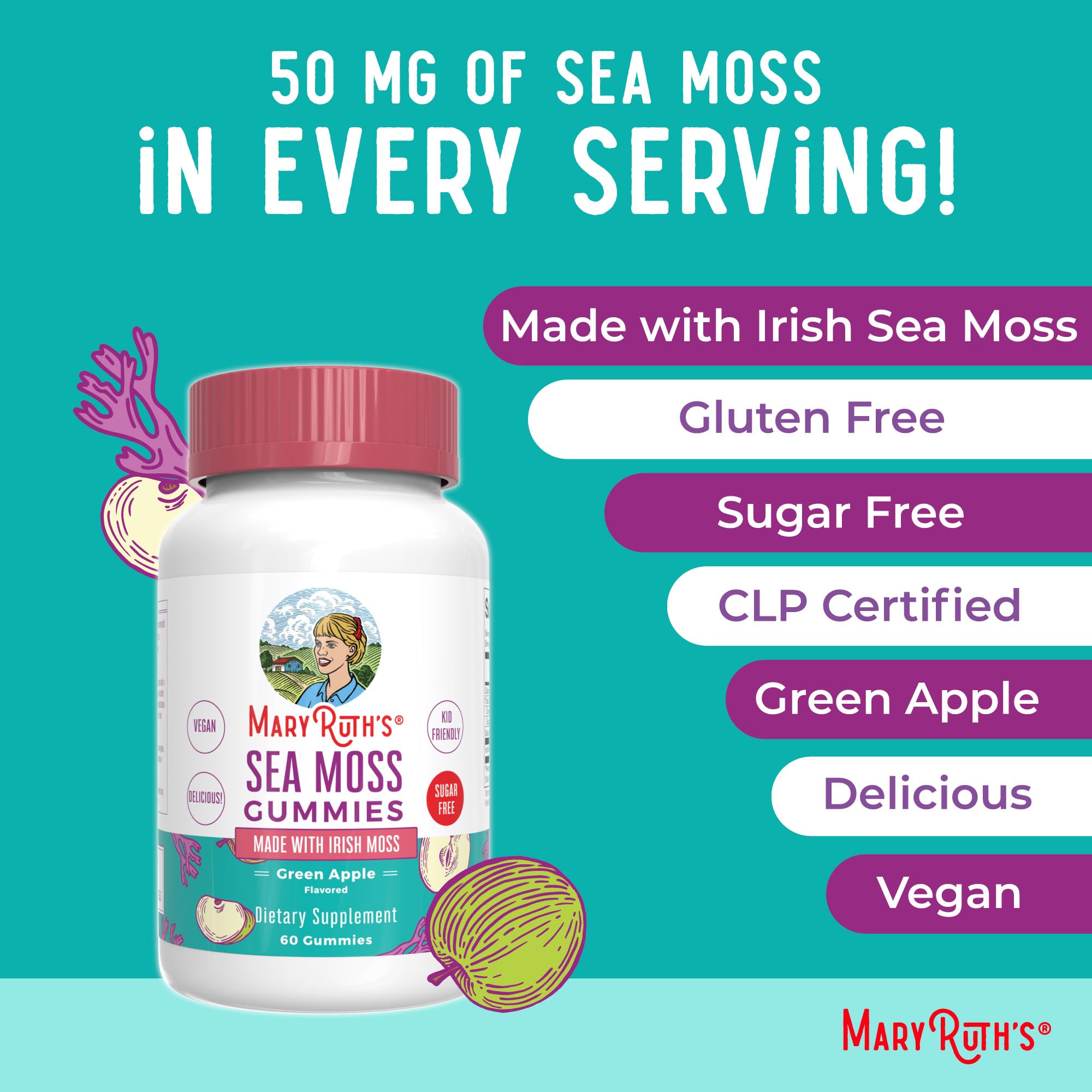 Clean Label Project badge on MaryRuth Organics Sea Moss Gummies for safety.