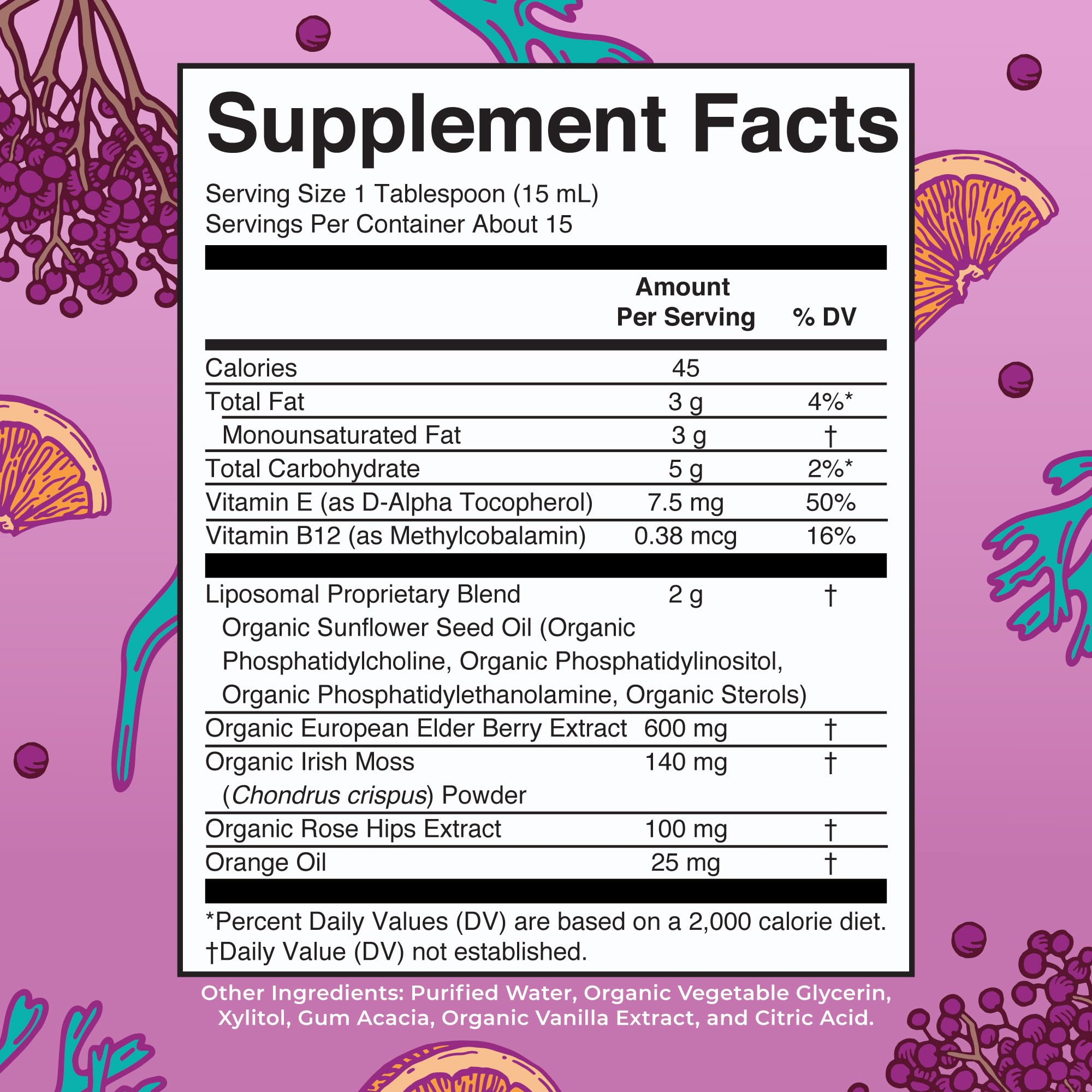 MaryRuth Organics Sea Moss Irish sea moss closeup on label with nutrient-rich herbal blend