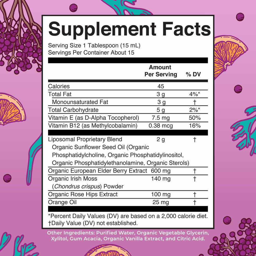 MaryRuth Organics Sea Moss Irish sea moss closeup on label with nutrient-rich herbal blend