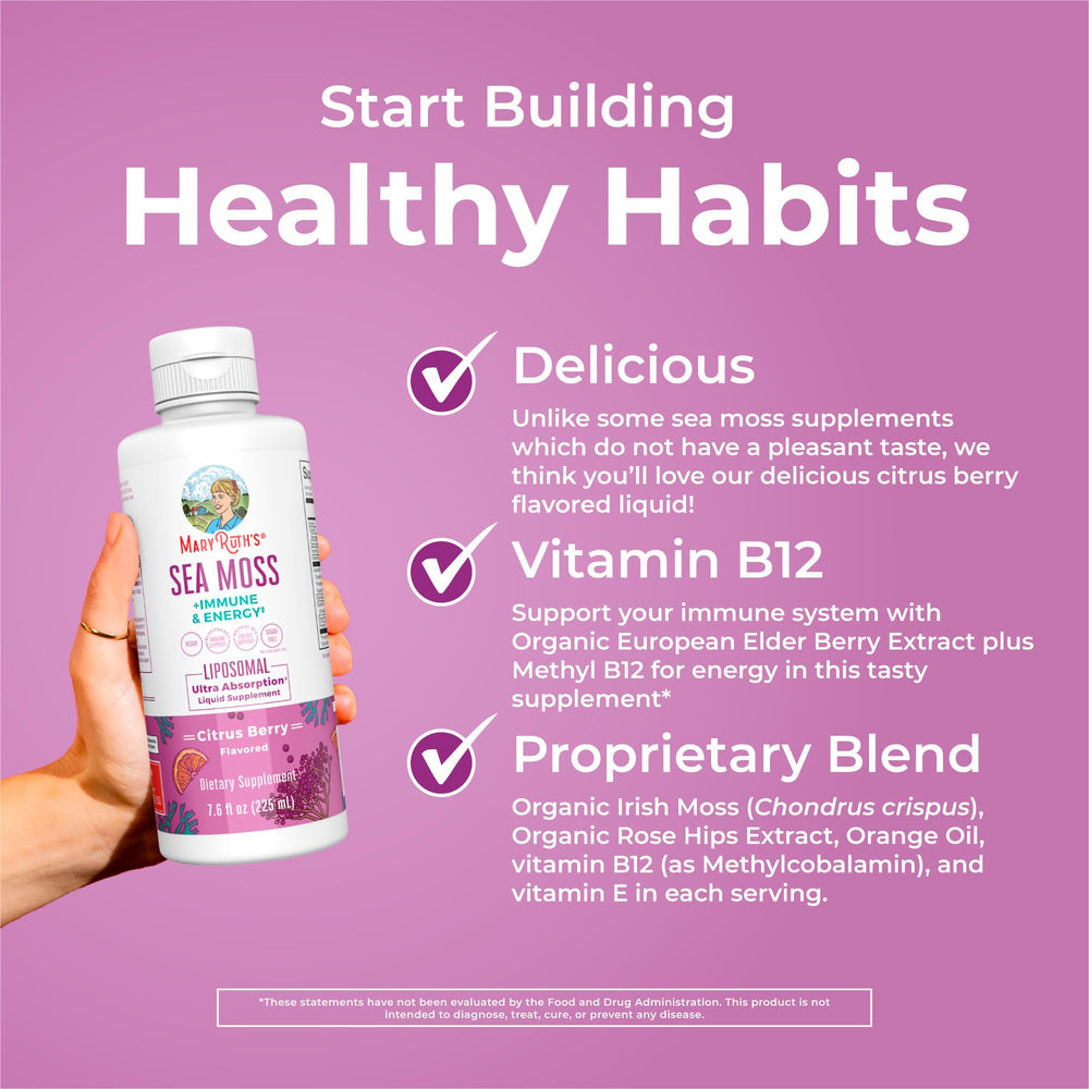 MaryRuth Organics Sea Moss liquid tasting sip showcasing pleasant citrus berry flavor