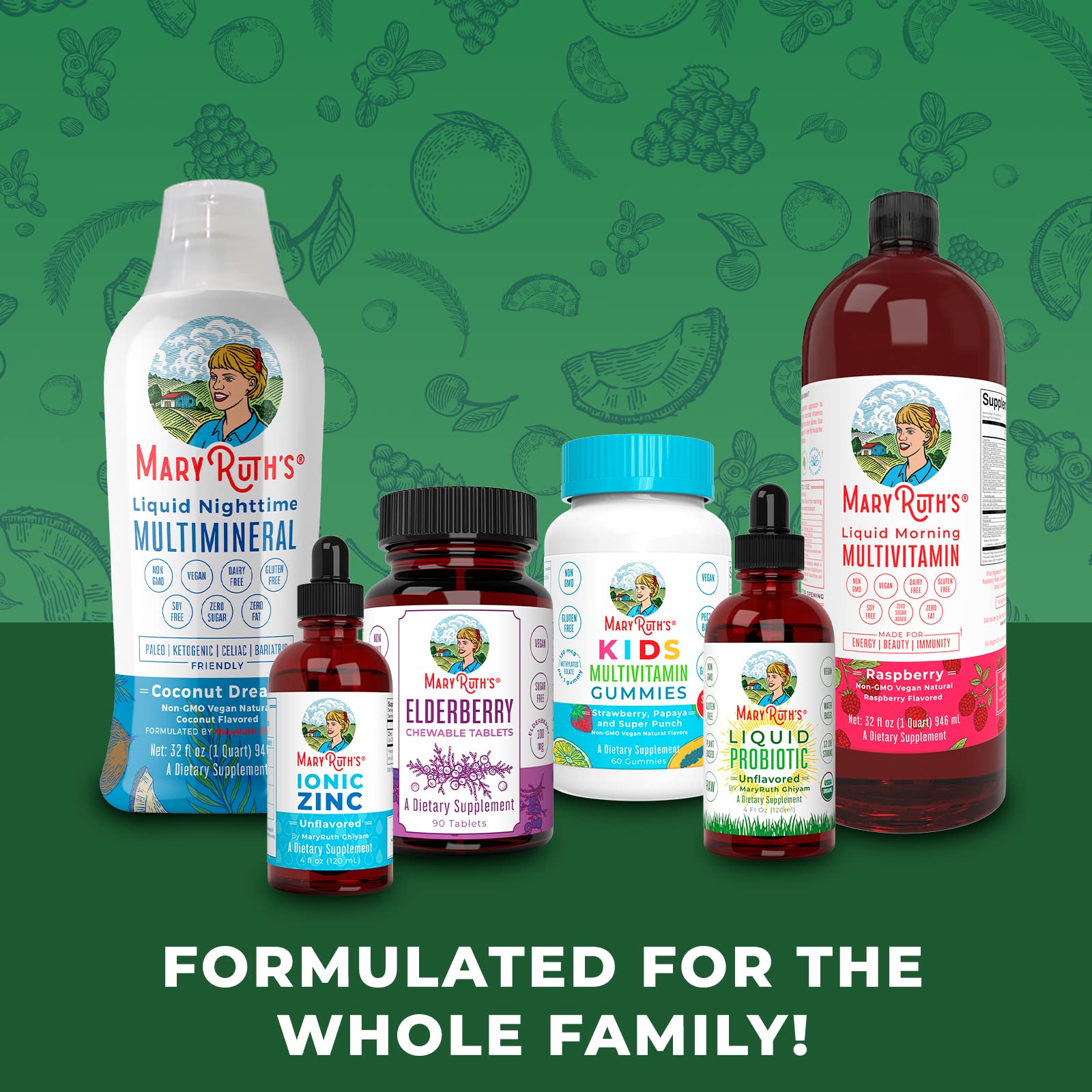 MaryRuth Organics Serrapeptase bottle highlighting non-GMO and allergen-free features