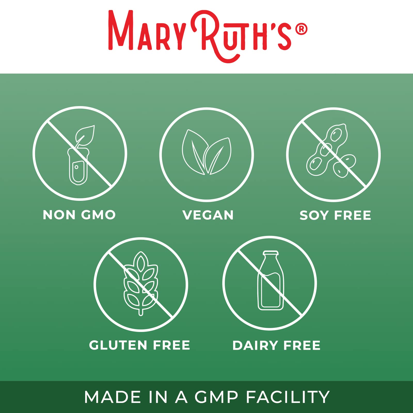 MaryRuth Organics Serrapeptase vegan capsules emphasizing dairy-free and gluten-free